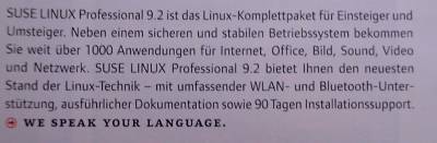 Deutschsprachige Zeitungsanzeige mit abschliessendem Slogan 'We speak your Language'